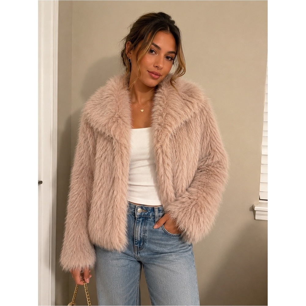 Simply Vera Vera Wang Blush Pink Faux Fur Teddy Jacket XXL